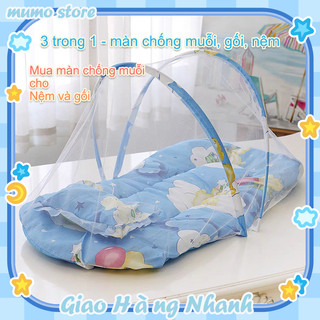 💥Giao hàng trong vòng 24 giờ Màn chống muỗi con Bộ 3 chi tiết màn đệm gối ngủ chống muỗi cho bé Mùng lều lưới chống muỗi cho bé sơ sinh - Nệm mềm-Màn Chụp Cho Bé Gấp Gọn - Dây kéo thoáng khí Bộ 3 chi tiết màn đệm gối ngủ chống muỗi cho bé