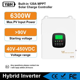 Y&H 6.3KW 48VDC On/Off-Grid Solar Hybrid Inverter AC220V MPPT 120A Bộ sạc năng lượng mặt trời Max PV Power 7000W Đầu vào Giao tiếp kép cho WIFI, PACE BMS