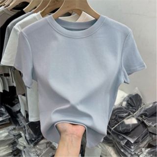 Áo thun ngắn tay màu trơn vai dành cho nữ trên và dưới