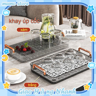 (Chất lượng cao) Khay úp cốc ly PP 2 lớp cứng chịu nhiệt cao cấp dễ vệ sinh có hai màu tay cầm mạ vàng phong cách sang trọng Khay úp cốc có lỗ thoát nước siêu bền Decor khay đựng cốc chén khay đựng chén trà khay đựng cốc thuỷ tinh