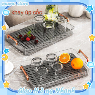 【Bán nóng Kích thước lớn Khay úp ly cốc 2 lớp có tay cầm, làm từ nhựa nguyên sinh PET Khay nhựa hai lớp để ráo nước tiện dụng cho nhà bếp