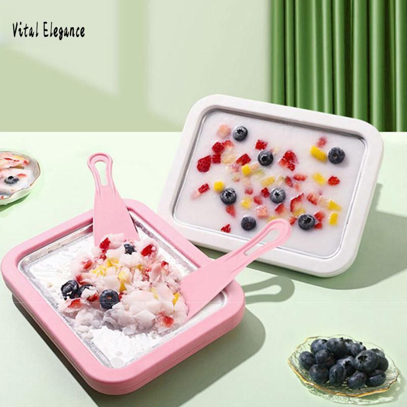 Vital Elegance Máy làm sữa chua chiên, băng chiên chuyên dụng nhỏ gia dụng, máy làm kem sữa chua chiên, khay đá chiên, không cần cắm vào