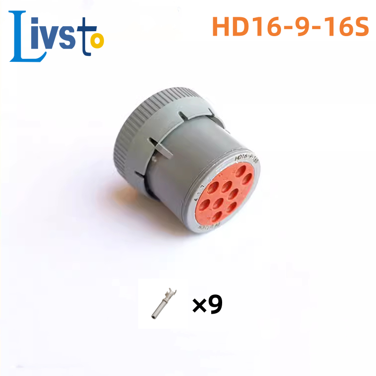 1 Bộ 9 pin HD16-9-16S Deutsch CAT tròn màu xám 9 lỗ cắm chẩn đoán Carter Deutsch chính hãng có pin