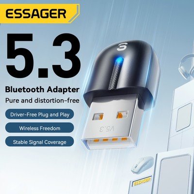 Essager Bluetooth Adapter 5.3 Bộ Thu Phát Usb Không-drive Cho Tai Nghe Không Dây Loa Điện Thoại Di Động Máy Tính Để Bàn