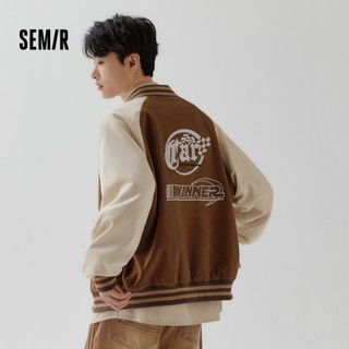 Semir Áo khoác nam Semir cho mùa thu Vintage Áo khoác bóng chày giả da lộn phong cách đại học Màu chắp vá dáng rộng phù hợp với thêu