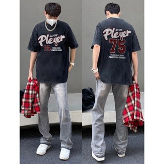 Áo thun ngắn tay in hình cotton đường phố Mỹ thời trang mùa hè cổ điển cặp đôi áo sơ mi dáng rộng