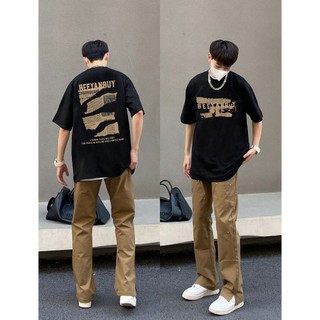 Áo thun ngắn tay in hình cổ tròn Cotton thời trang mùa hè Áo thun cặp đôi dáng rộng