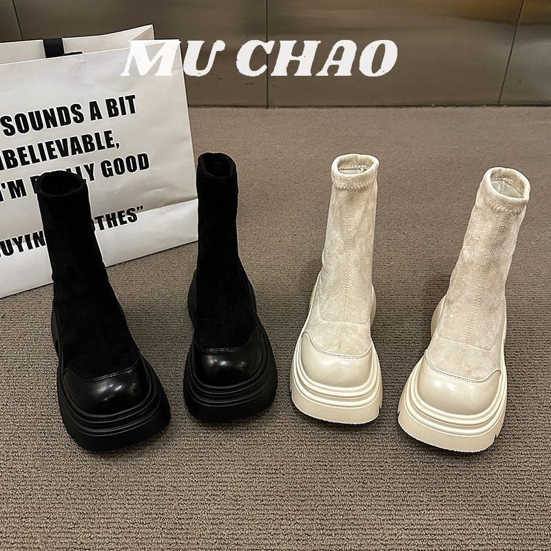 MUCHAO Giày bốt Martin cao gót mỏng cổ điển đa năng mùa xuân thu mới dành cho nữ