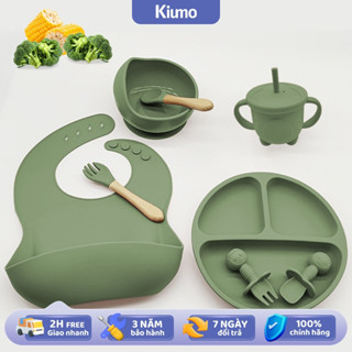 Bộ Ăn Dặm Cho Bé Silicon Chia Ngăn Có Đế Hít Chống Đổ Khay Ăn Dặm Cốc Tập Hút Bát Ăn Dặm Yếm Ăn Dặm Chất Liệu Silicon-bộ 5 món