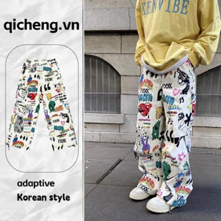 Quần Nam ống Rộng Họa Tiết Graffiti Quần ống Suông Phong Cách Mỹ Quần Dài Nam Nữ Quần Jogger Kaki Quần Nam ống Rộng