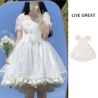 Váy nữ LIVE GREA có nơ váy mịn dễ thương Nhật Bản váy gạc trắng