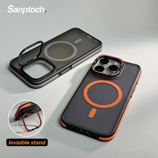  Ốp điện thoại vô hình từ tính Sanptoch cho iPhone 17 16 15 14 13 Pro Max Vỏ cứng mờ chống trượt Vỏ bảo vệ chống sốc quân sự có giá đỡ ống kính máy ảnh 