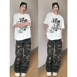 PEAR DODO   Áo thun cotton dài tay cổ điển kiểu Mỹ nữ mùa hè 2024 mới cổ tròn nửa tay dáng rộng hàng đầu mỏng