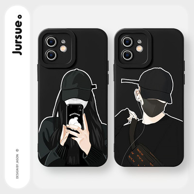 Ốp lưng JURSUE mềm chống bẩn cặp đôi dễ thương đẹp nam nữ cho iPhone 16 15 14 13 12 11 Pro Max SE 2020 X XR XS 8 7 ip kute Y5326