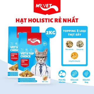 Hạt cho mèo mrvet holistic 2kg với 30% protein kèm topping thịt gà, gan gà, lòng đỏ trứng sấy khô