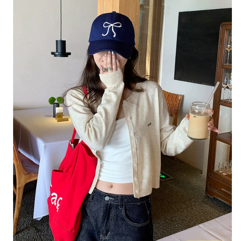 YAYUAN Dài tay đan cardigan vòng cổ màu mơ | BigBuy360 - bigbuy360.vn