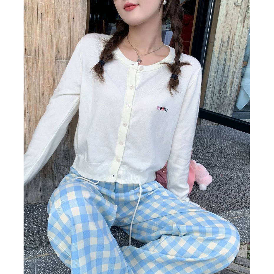 YAYUAN Dài tay đan cardigan vòng cổ màu mơ | BigBuy360 - bigbuy360.vn