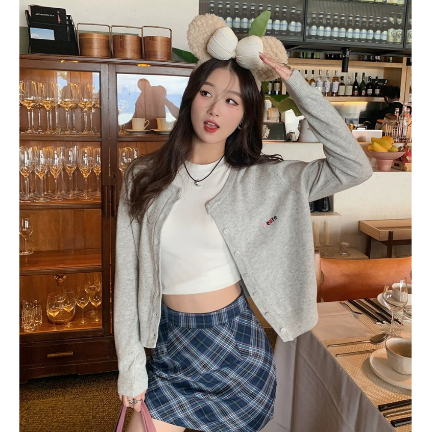 YAYUAN Dài tay đan cardigan vòng cổ màu mơ | BigBuy360 - bigbuy360.vn