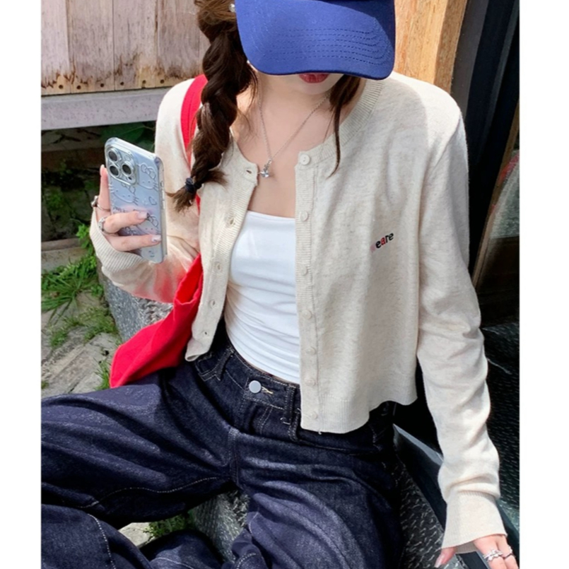 YAYUAN Dài tay đan cardigan vòng cổ màu mơ | BigBuy360 - bigbuy360.vn