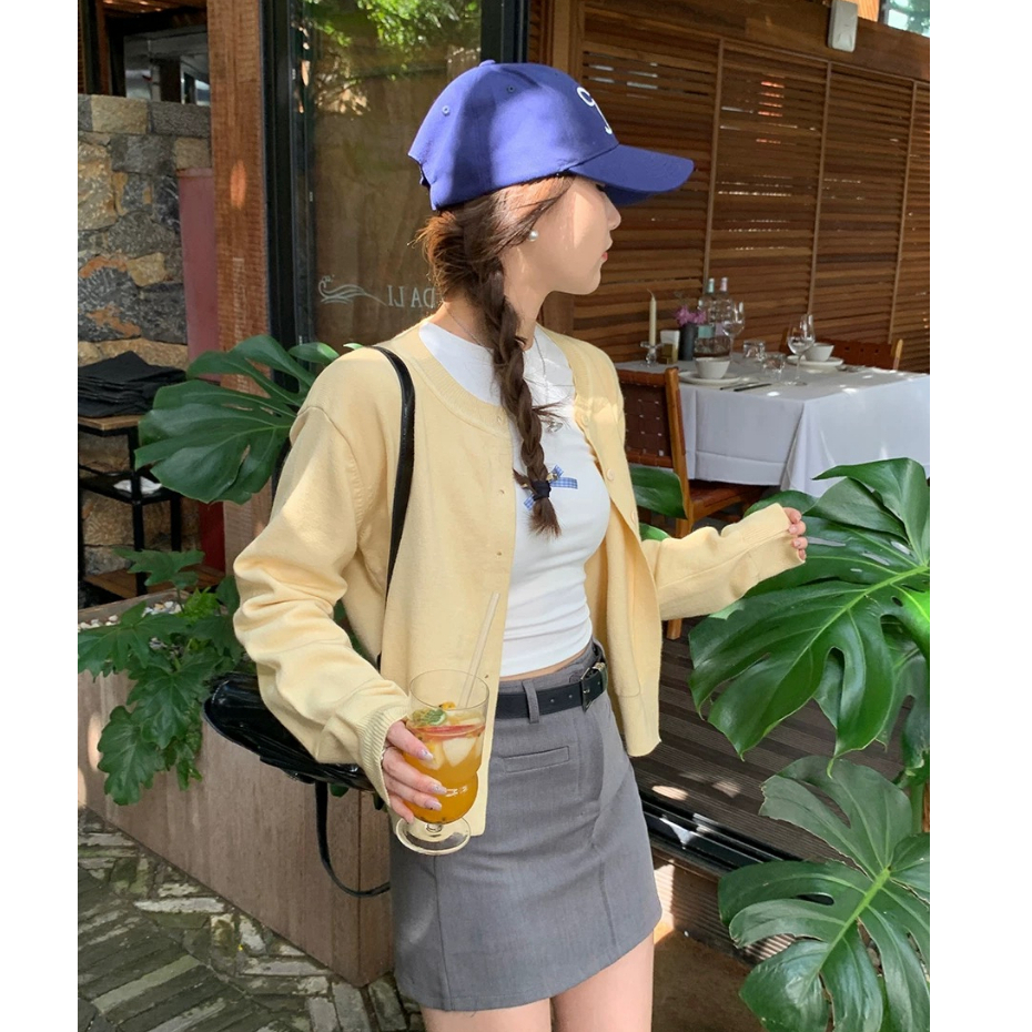YAYUAN Cardigan phụ nữ dài tay đan  màu vàng | BigBuy360 - bigbuy360.vn