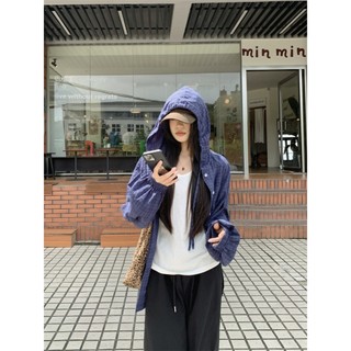 【JMWOMEN】Retro Độc Đáo Kẻ Sọc Thường Ngày Chống Nắng Có Mũ Trùm Đầu Mỏng Rời Chống Nắng Dài Tay