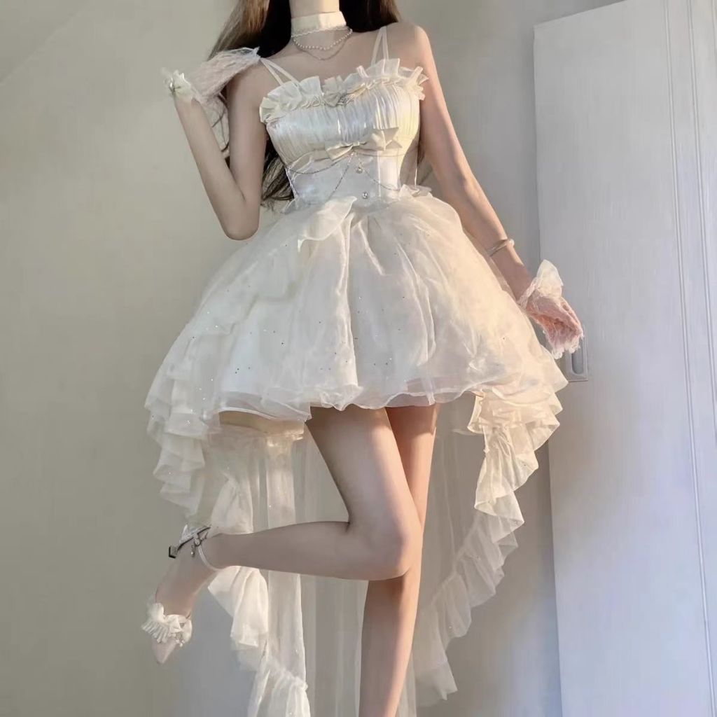[Thời trang Ellie] Đầm công chúa Lolita Váy sinh nhật Váy kéo dài ngắn phía trước ngắn lưng dài Váy 