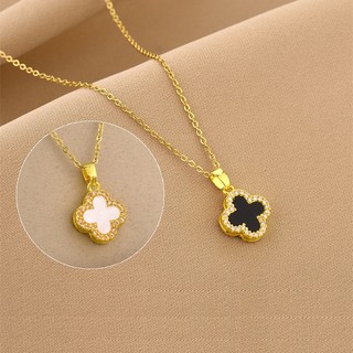 Vòng cổ nữ bằng thép titan 18K khí chất Clover hai mặt, thiết kế thích hợp nguyên bản sang trọng nhẹ nhàng không phai màu Dây chuyền xương đòn bạc 316L, vòng cổ vàng dát zircon