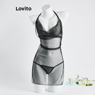 Đồ lót ren Lovito phối dây màu trơn phong cách sexy cho nữ LNE39074 (Trắng/Đen)