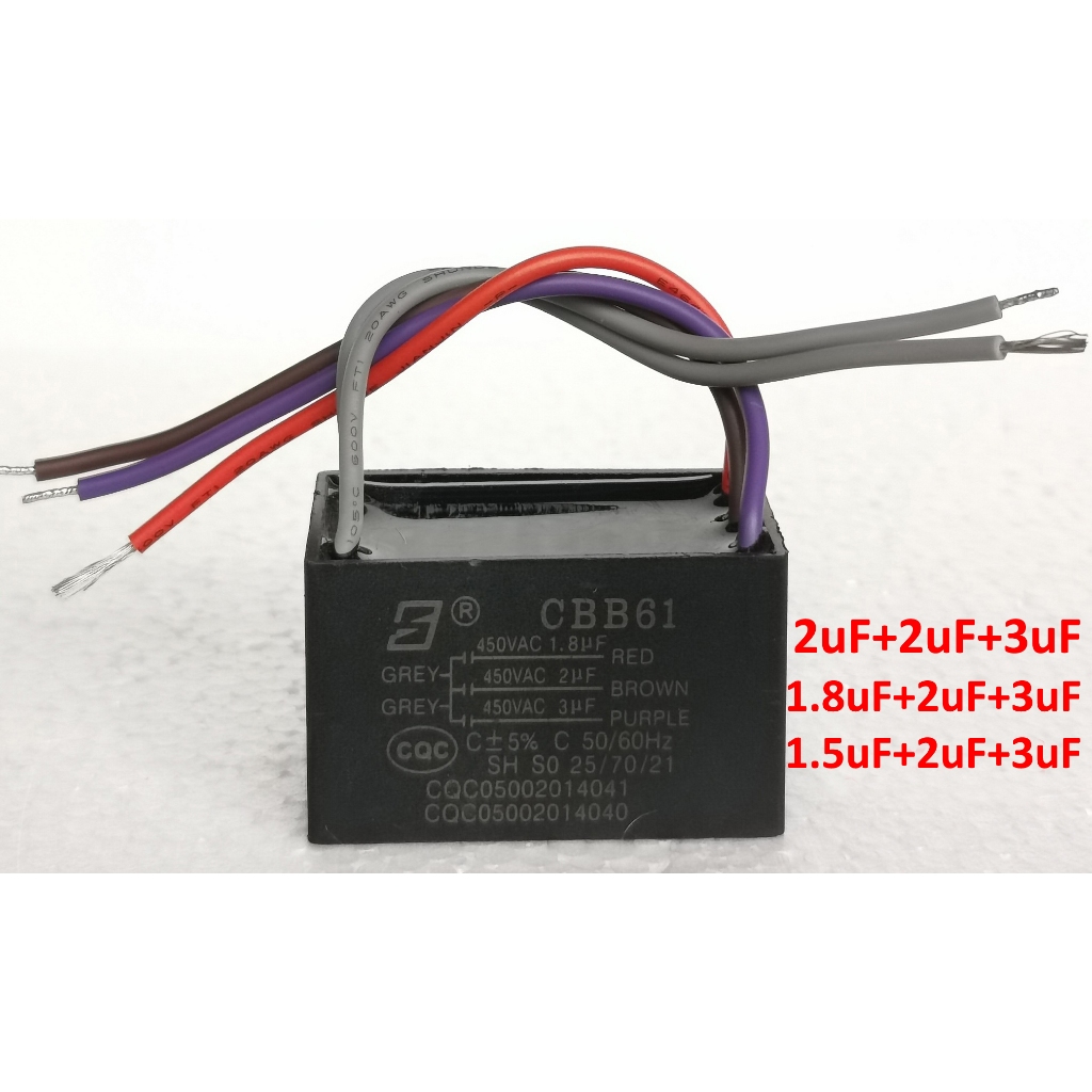 Tụ Điện Quạt Trần 450v-500vac Có Dây cbb61 Động Cơ Quạt 1.5uf + 2uf + 3uf Hoặc 1.8-2uf + 2uf + 3uf