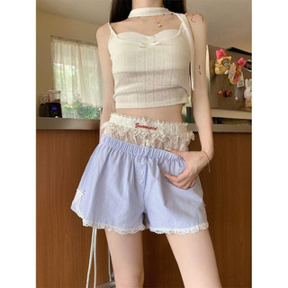 Nữ ren trắng xếp lớp trên quần ống Quần short ren Quần short nữ màu hồng dễ thương