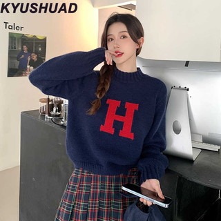 Kyushuad Áo len nữ đan chữ phong cách dáng rộng và lười biếng mới mặc một chiếc áo nhỏ bên ngoài