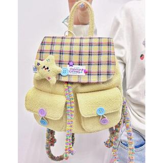 Ba lô nữ Nico Pony kem màu vàng lưới tương phản ba lô đi lại phong cách đại học