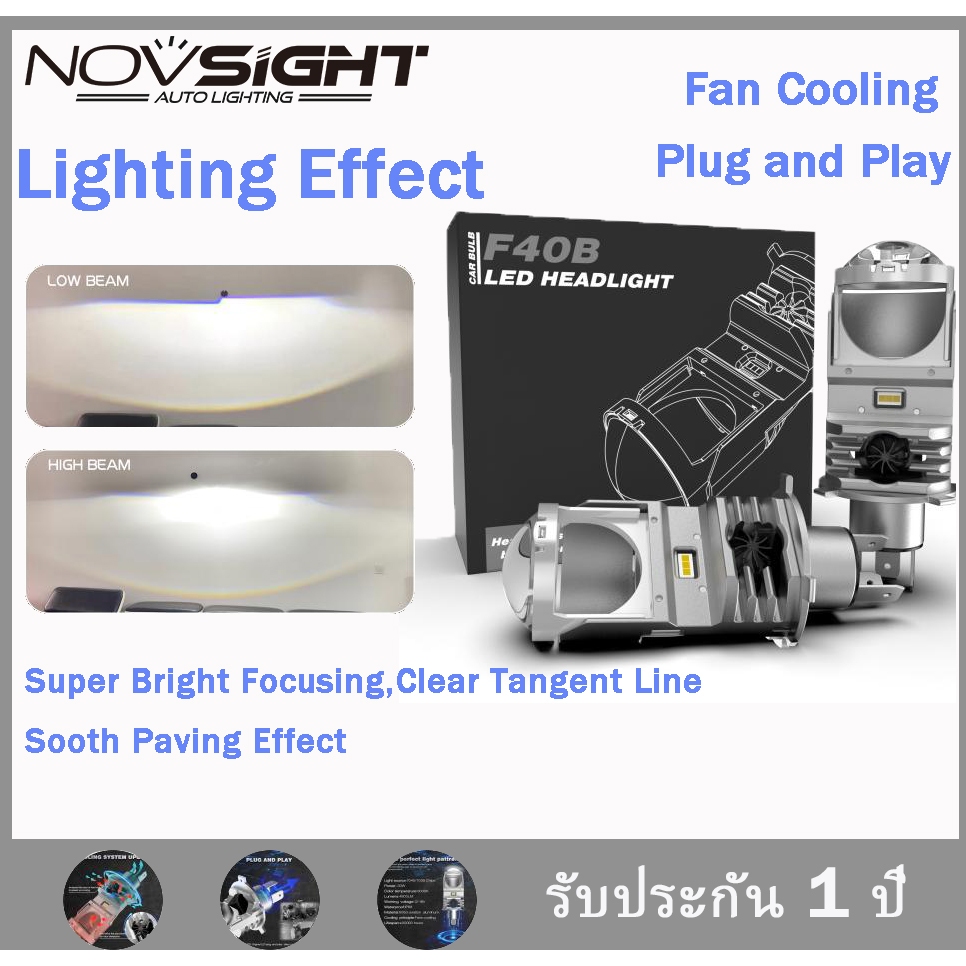 2 đèn pha thấu kính kiểu máy chiếu Novsight F40B H4 60W 6000K 17000LM không dây cắm vào đèn Bánh lái bên tráipha thấu kính LED mini Bánh lái bên trái
