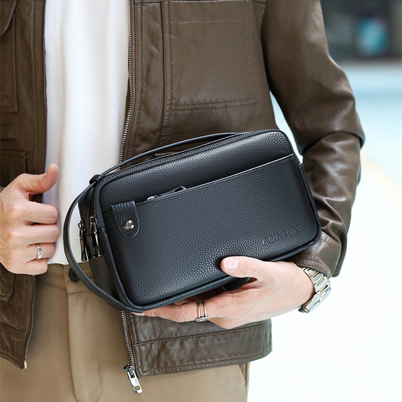 Nam Mới Kinh Doanh Da Bò Da Phong Bì Túi Thời Trang Ly Hợp Túi Xách Cổ Tay Túi Đeo Tay