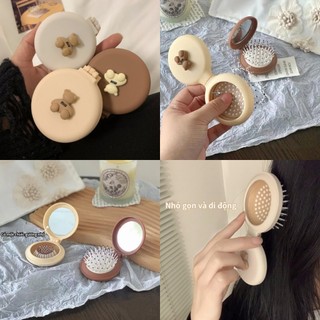 Lược Chải Tóc mini Tích Hợp Gương Có Thể Gập Lược túi khí, lược massage và gương tích hợp