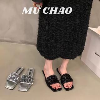 Muchao new shiny square head open toe comfortable Korean fairy style sandals