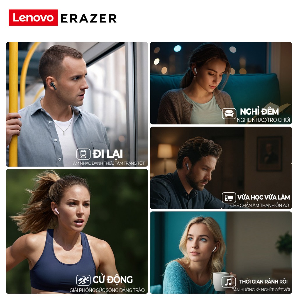 Lenovo ERAZER XT92 Tai nghe bluetooth Tai nghe không dây Bluetooth 5.4 HD Stereo Giảm tiếng ồn thông minh Cảm ứng chống nước có Mic | BigBuy360 - bigbuy360.vn
