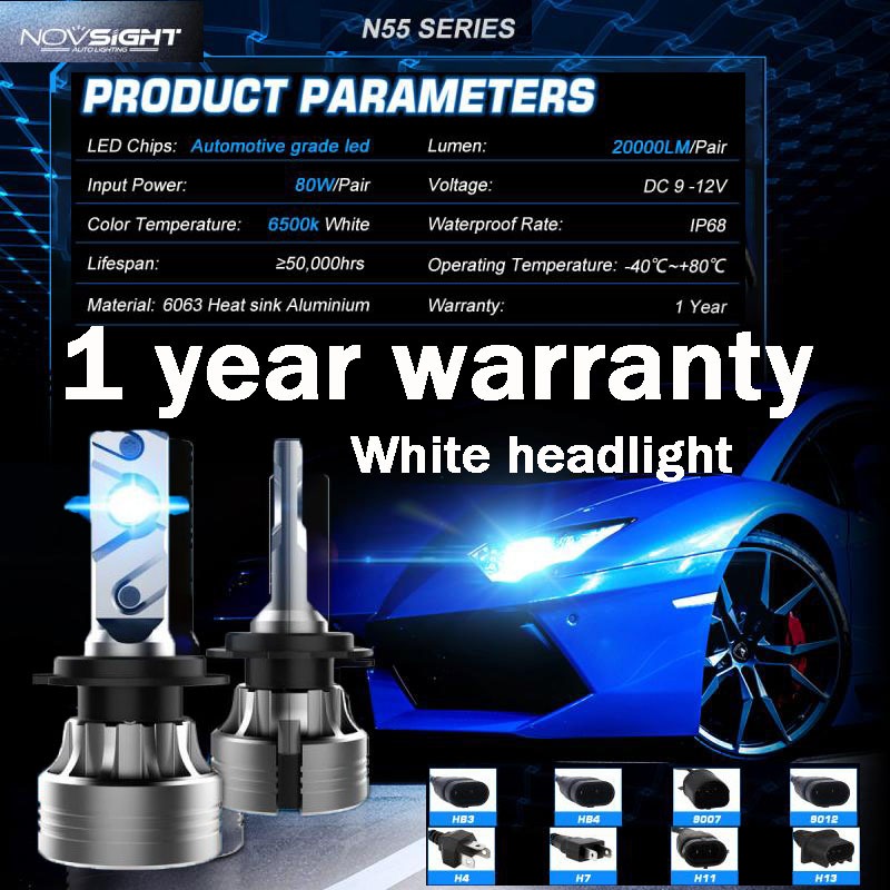 Set 2 đèn pha LED NOVSIGHT N55 20000LM 70W 6500K H11 H4 H7 cho xe hơi