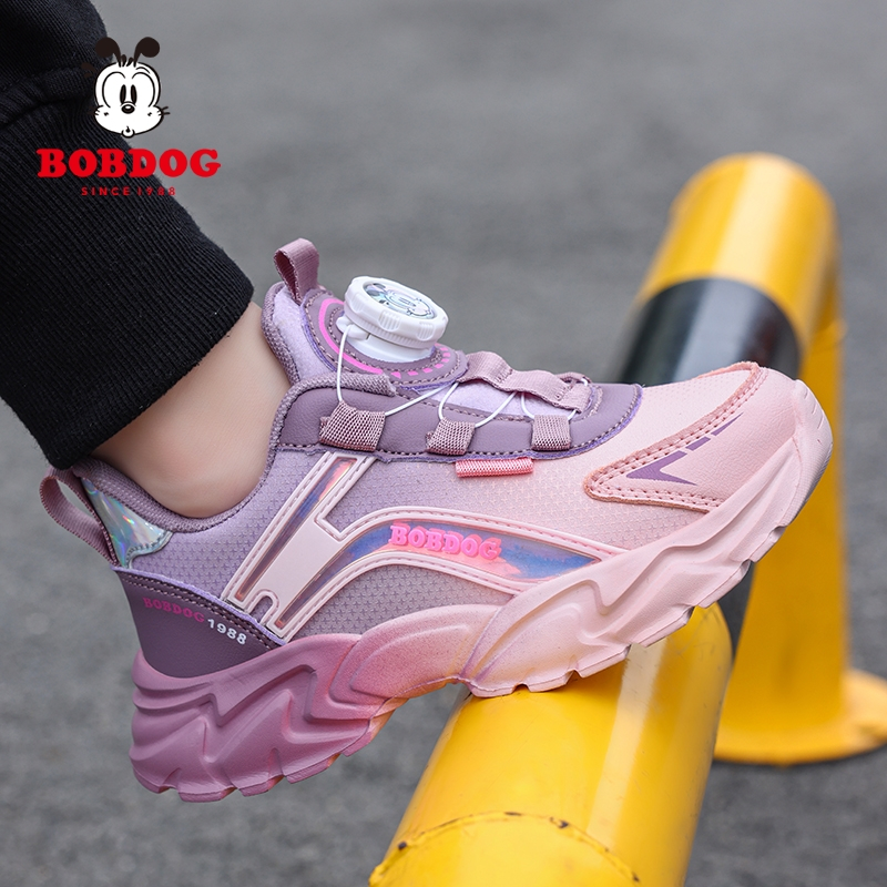 BOBDOG Bé Gái Giày Da Chống Thấm Nước Xoay Khóa Mùa Hè 2026 Phong Cách Mới Hồng Nhẹ Giày Trẻ Em