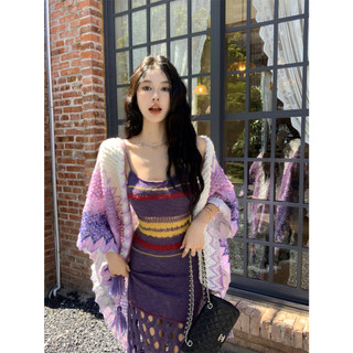 Black vn Bộ riêng lẻ Thời trang Phụ nữ Áo khoác đẹp phong cách kỳ nghỉ + Đầm Maxi lỗ đuôi cá sọc mùa hè