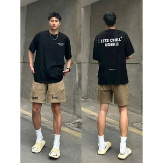 PEAR DODO Áo thun cotton ngắn tay in khẩu hiệu đại tràng cổ tròn dáng rộng đơn giản