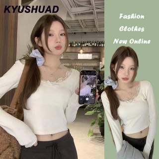 Kyushuad Nội thất nữ ren nguyên chất thu đông mới nơ cà vạt ngắn cổ vuông kiểu Pháp cơ bản áo sơ mi hàng đầu
