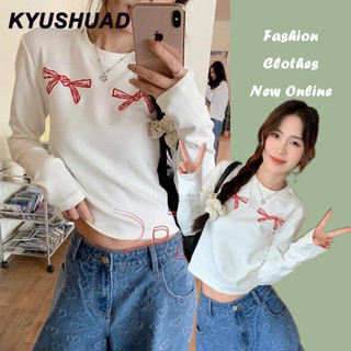 Áo thun nữ KYUSHUAD in nơ Hàn Quốc dáng ôm vừa vặn và giảm béo vai trước áo thun dài tay đế