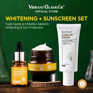 Bộ Vitamin C Hàng Ngày + Kem Chống Nắng VIBRANT GLAMOUR Làm trắng Sáng và Dưỡng ẩm 3PCS