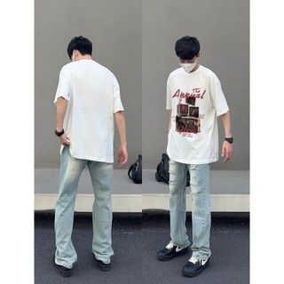 Áo sơ mi ngắn tay cổ điển đường phố cao cấp của Mỹ thương hiệu thời trang rộng rãi in hình cặp đôi áo thun ngắn tay