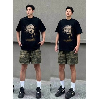 Áo thun dáng rộng in hình Mỹ nam tay ngắn mùa hè cotton nặng cổ tròn áo thun