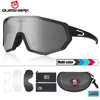 Queshark Nam Nữ Phân Cực Đi Xe Đạp Kính Mát Thể Thao MTB Xe Đạp Kính Mắt Đi Xe Đạp Đường Bộ Kính Kính 3 Ống Kính QE48