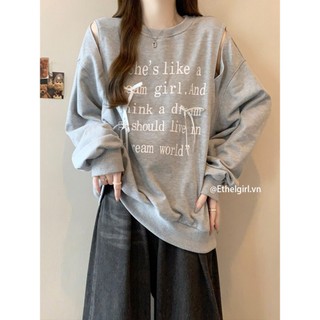 Ethelgirl Thời trang Hàn Quốc nơ rỗng dáng rộng dài tay áo thun mỏng thiết kế hàng đầu cảm giác quần áo nữ