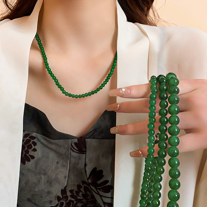Vòng cổ hạt ngọc lục bảo Trung Quốc mới khí chất thiết kế thời trang cảm giác chuỗi xương đòn quốc triều trang sức phong cách Trung Quốc bán buôn