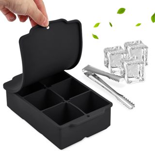Khay đá viên lớn, Khuôn làm đá viên whisky, Khuôn làm đá viên silicon có thể tái sử dụng, Khuôn làm đá viên hình vuông không chứa BPA Lớn dễ tháo rời (Đen)